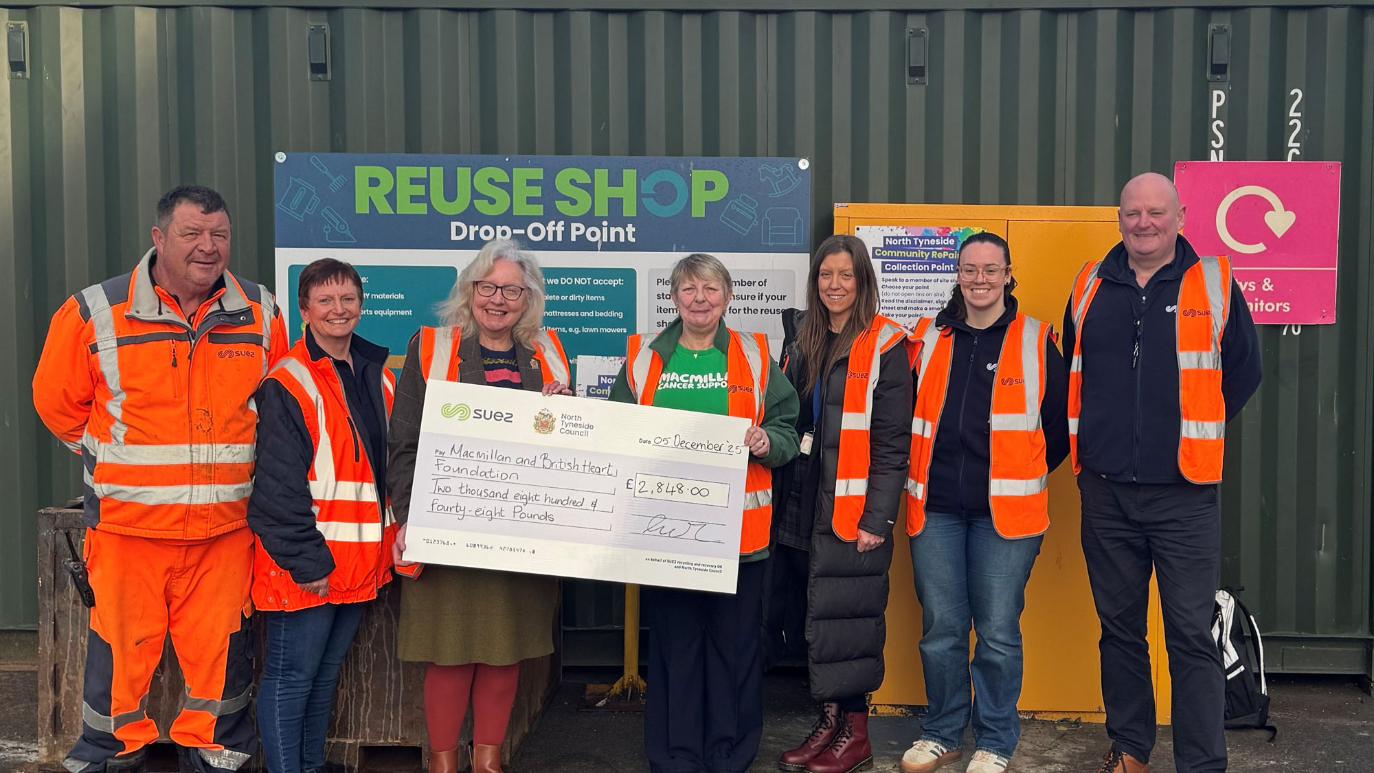 Cheque handover from Pop-up Reuse Shop at North Tyneside HWRC