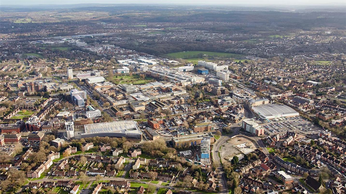 Aerial view of Crawley, West Sussex