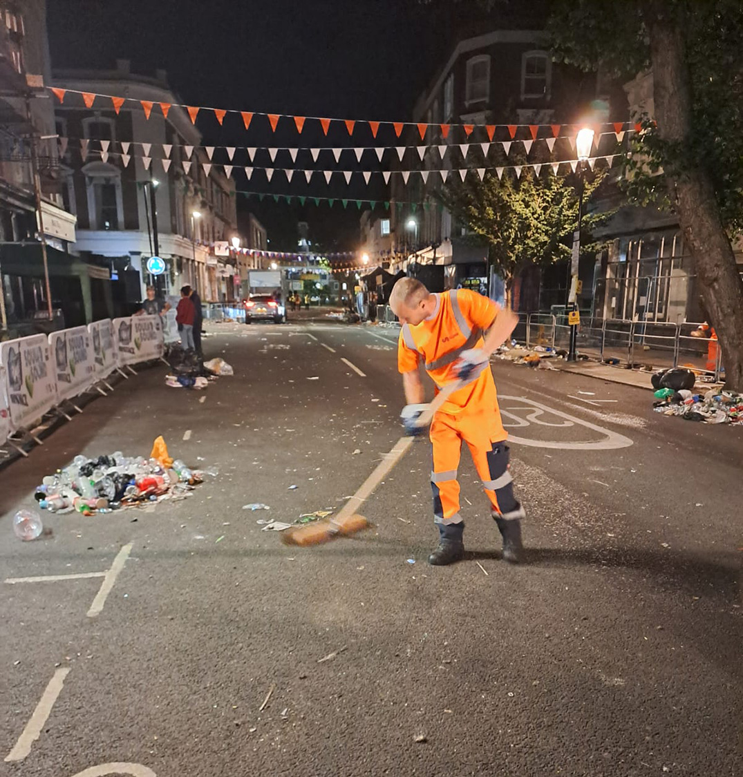Cleaning the waste from Notting Hill Carnival