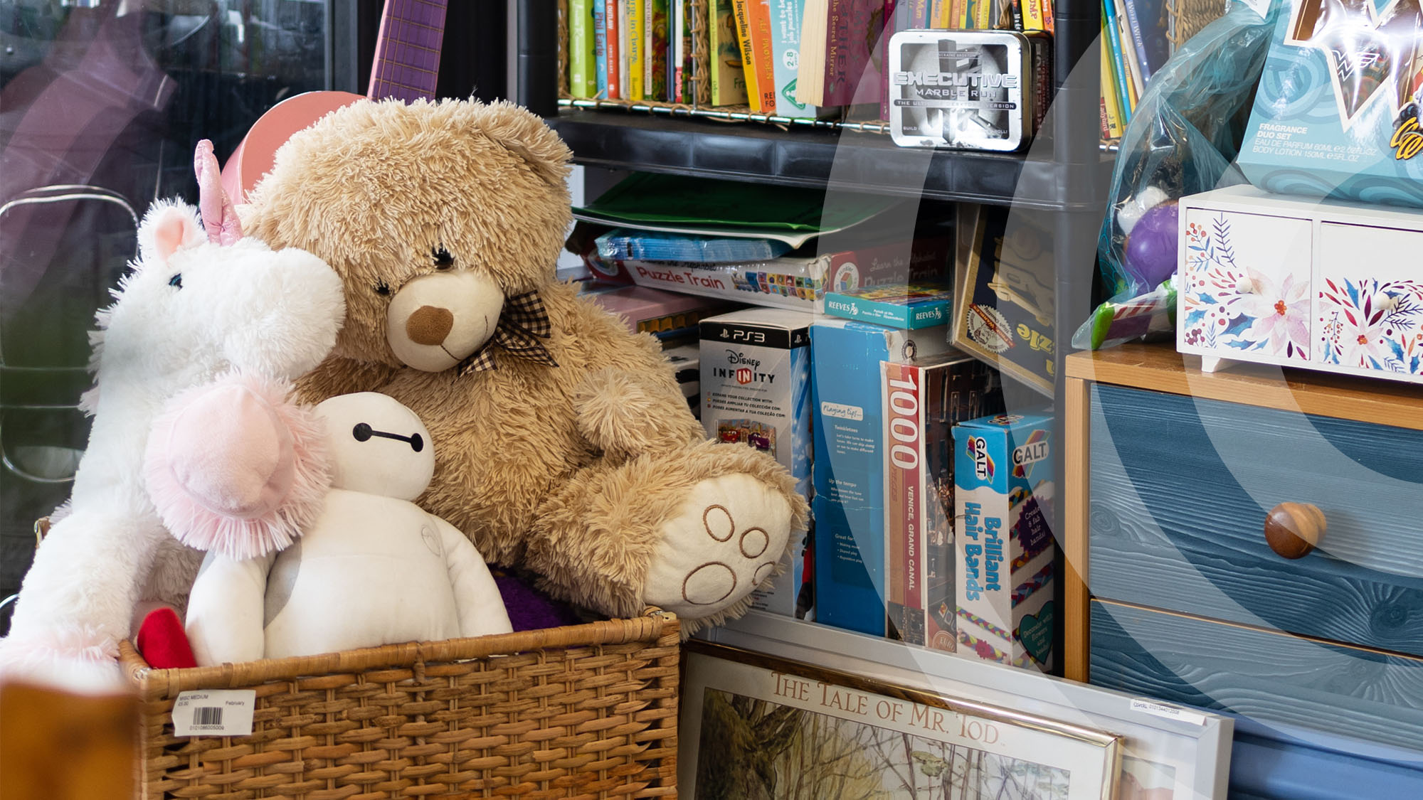 Clouse-up on items at a Manchester reuse shop