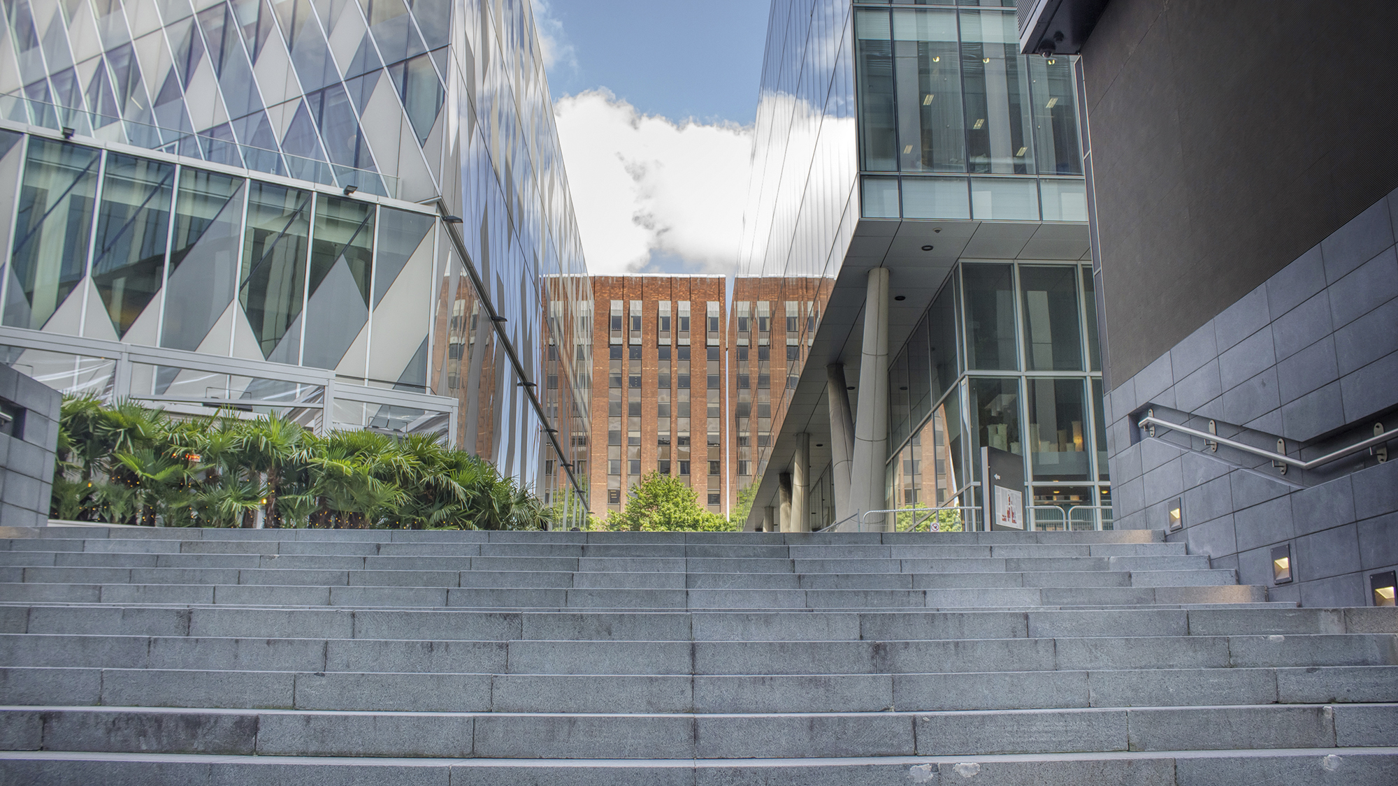 Modern business and retail area in city center. Modern office buildings