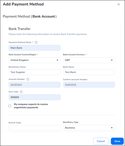 Coupa - add payment method